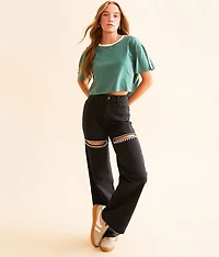 Blue B Ultra High Rise Wide Leg Rhinestone Stretch Jean