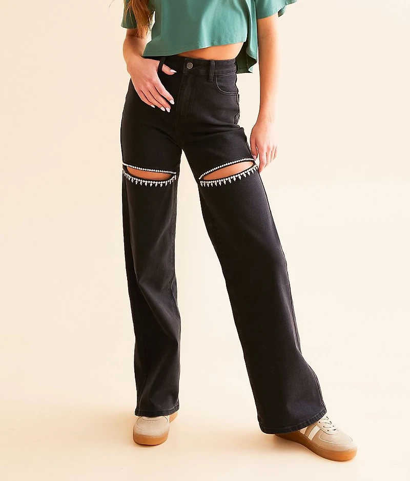 Ultra High Rise Wide Leg Rhinestone Stretch Jean