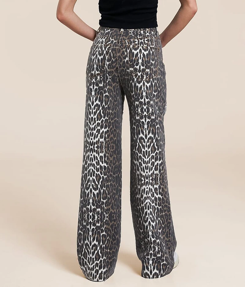 Ultra High Rise Wide Leg Rhinestone Leopard Jean