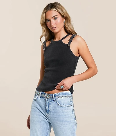 Blue B Double Western Buckle Strap Tank Top