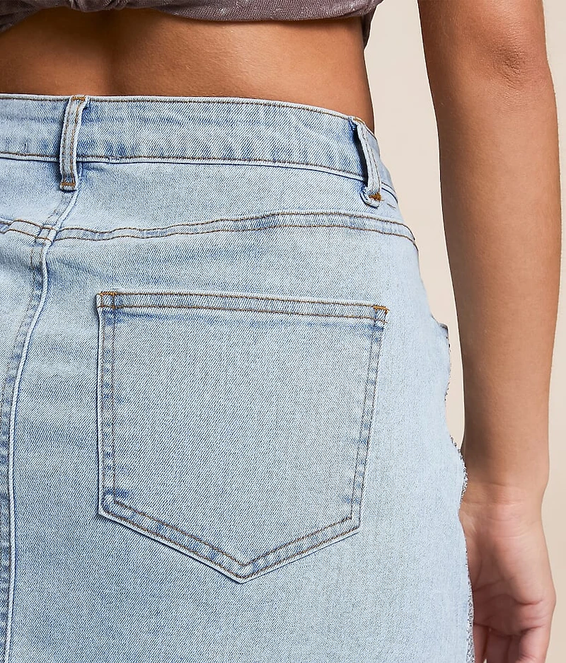 Rhinestone Denim Mini Stretch Skirt