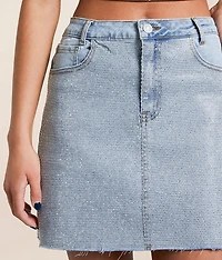 Rhinestone Denim Mini Stretch Skirt