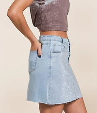 Rhinestone Denim Mini Stretch Skirt