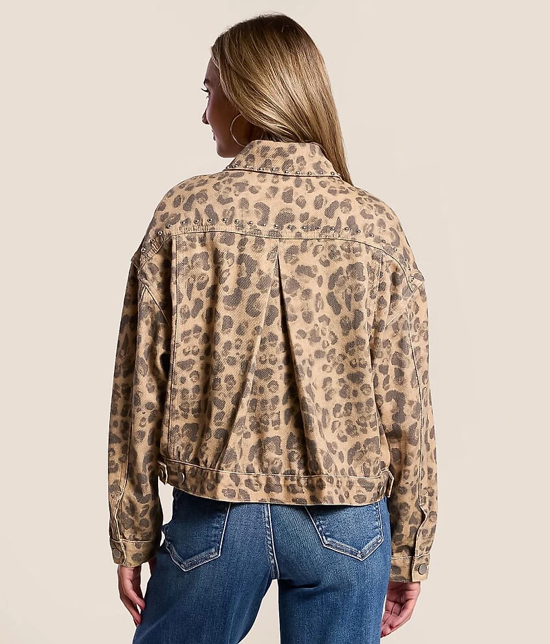 Studded Cheetah Denim Jacket
