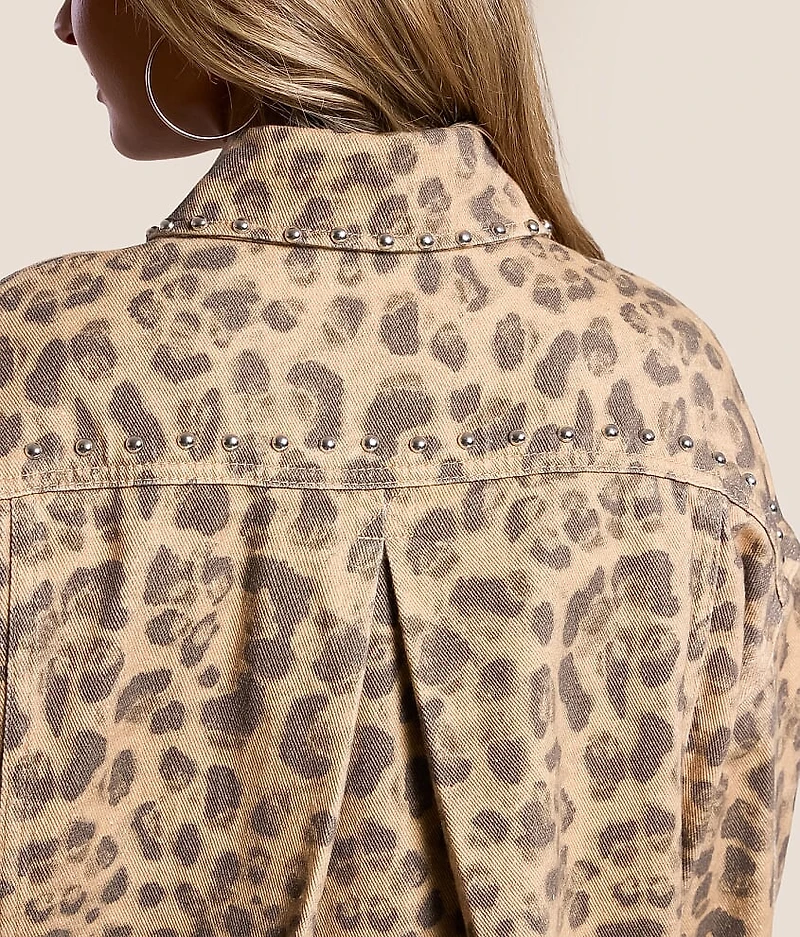 Studded Cheetah Denim Jacket