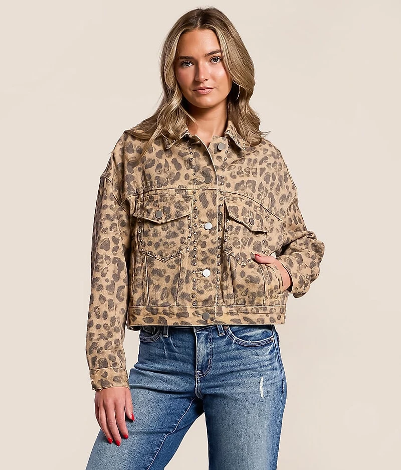 Studded Cheetah Denim Jacket