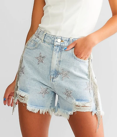 Ultra High Rise Rhinestone Fringe Short