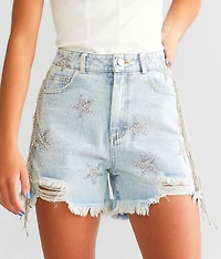 Ultra High Rise Rhinestone Fringe Short