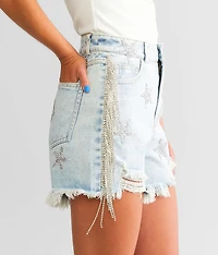 Ultra High Rise Rhinestone Fringe Short