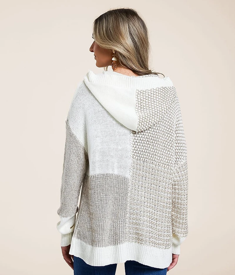Color Block Hooded Cardigan Sweater