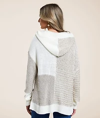 Color Block Hooded Cardigan Sweater