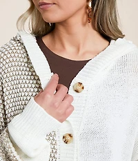 Color Block Hooded Cardigan Sweater
