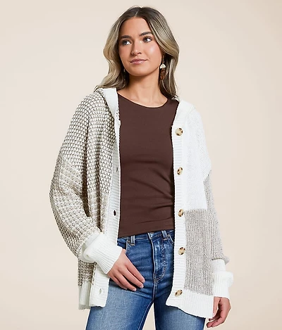 Color Block Hooded Cardigan Sweater