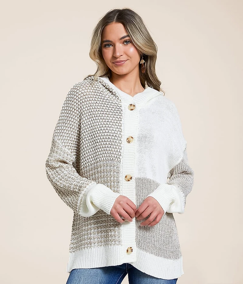 Color Block Hooded Cardigan Sweater