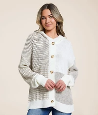 Color Block Hooded Cardigan Sweater