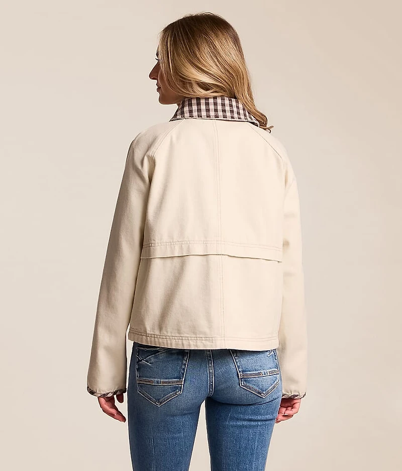 Plaid Trim Denim Jacket