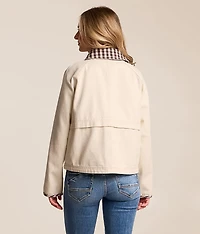 Plaid Trim Denim Jacket