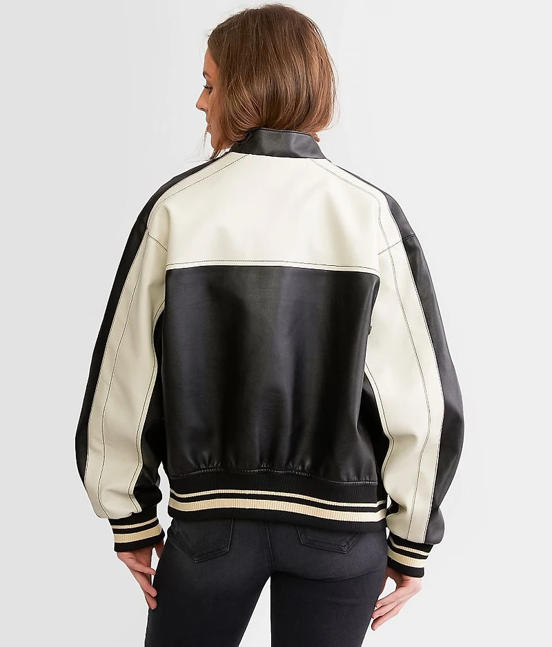 Faux Leather Color Block Jacket