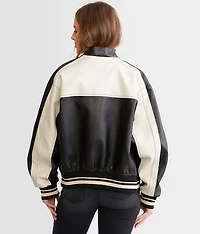 Faux Leather Color Block Jacket
