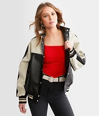 Faux Leather Color Block Jacket