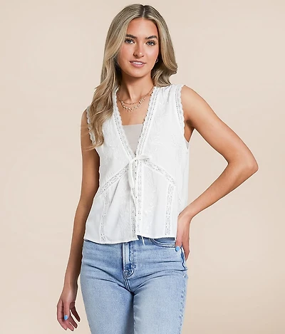 Lace Front Tie Tank Top