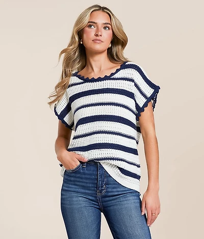 Blu Pepper Scalloped Stripe Sweater