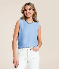 Back Button Chambray Tank Top