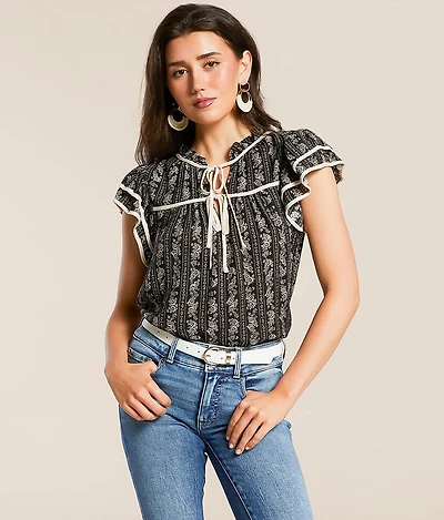 Blu Pepper Floral Front Tie Top