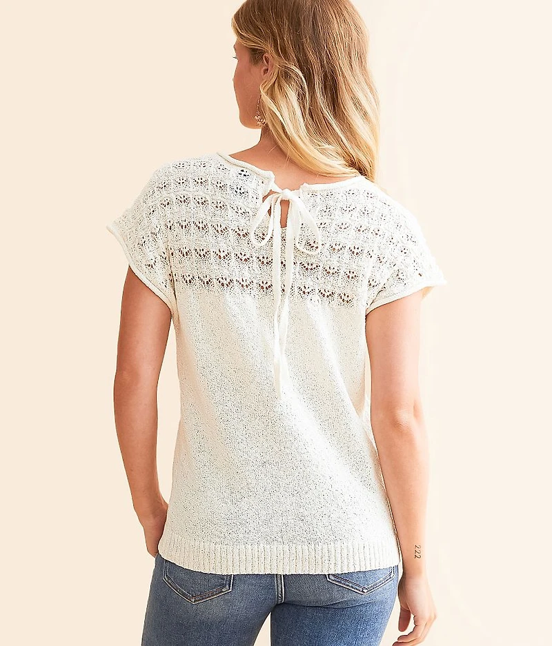 Pointelle Back Tie Sweater