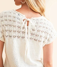 Pointelle Back Tie Sweater