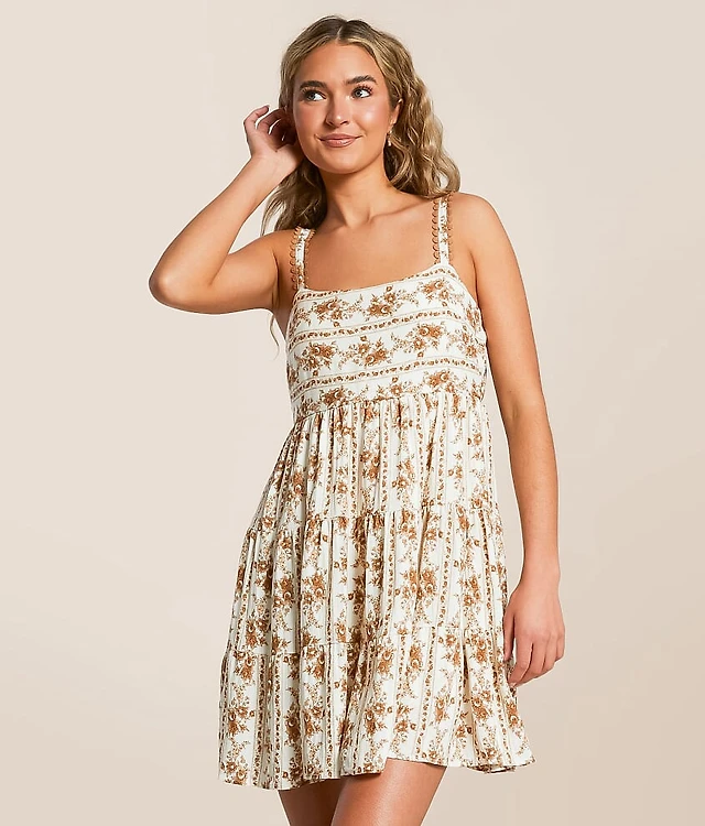 blue and white floral dress mini White and Cobalt Floral Strapless Ruffle Mini Dress