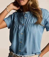 Pleated Chambray Top