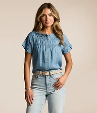 Pleated Chambray Top