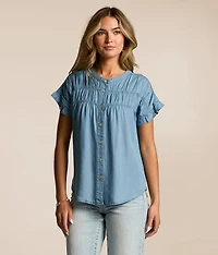Pleated Chambray Top