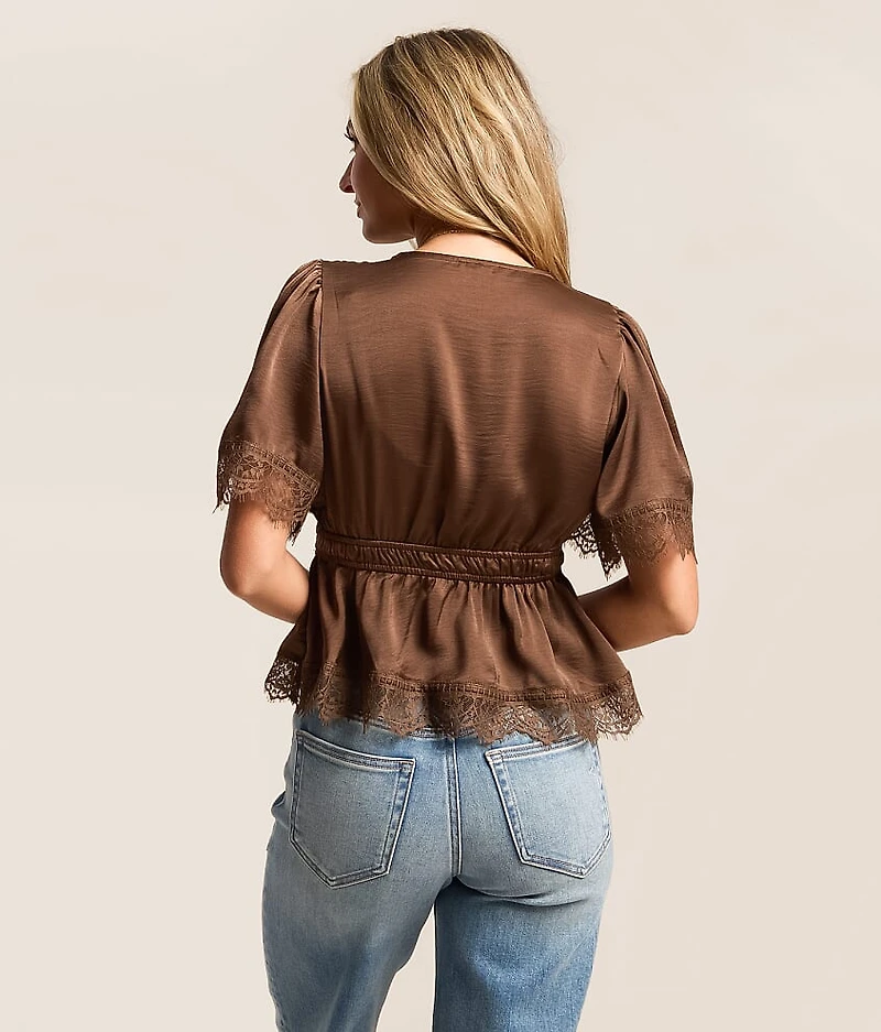 Satin Eyelash Lace Trim Top