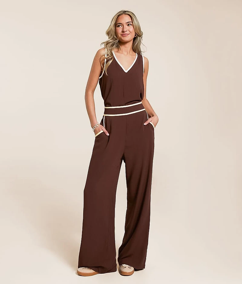 Contrast Trim Wide Leg Trouser Pant