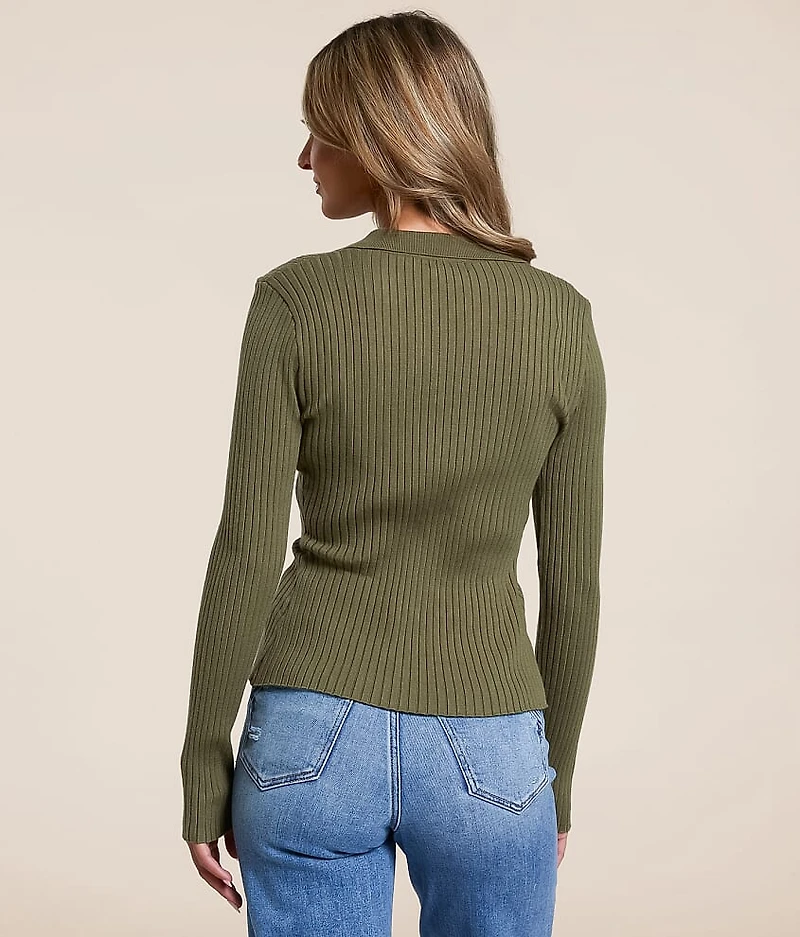 Ribbed Knit Collared Shirt