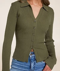 Ribbed Knit Collared Shirt