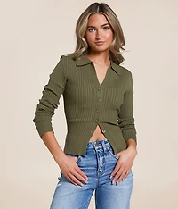 Blu Pepper Ribbed Knit Collared Shirt