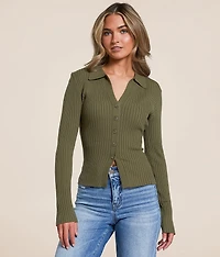 Ribbed Knit Collared Shirt