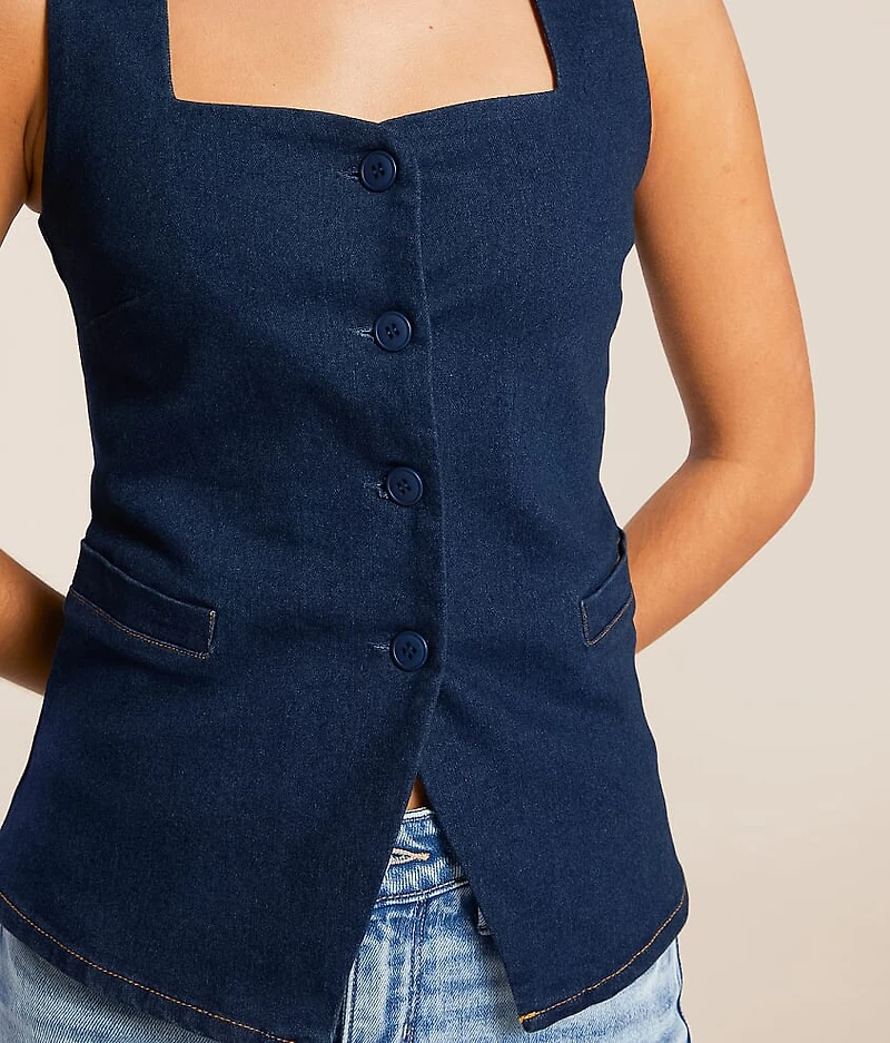 Square Neck Denim Tank Top