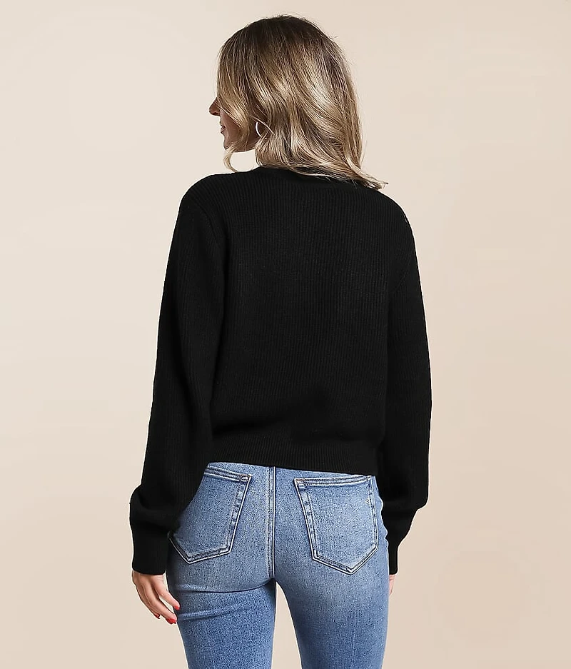 Rhinestone Bow Cropped Cardigan Sweater