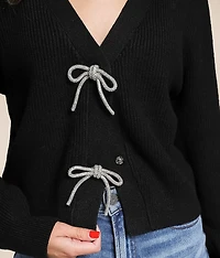 Rhinestone Bow Cropped Cardigan Sweater