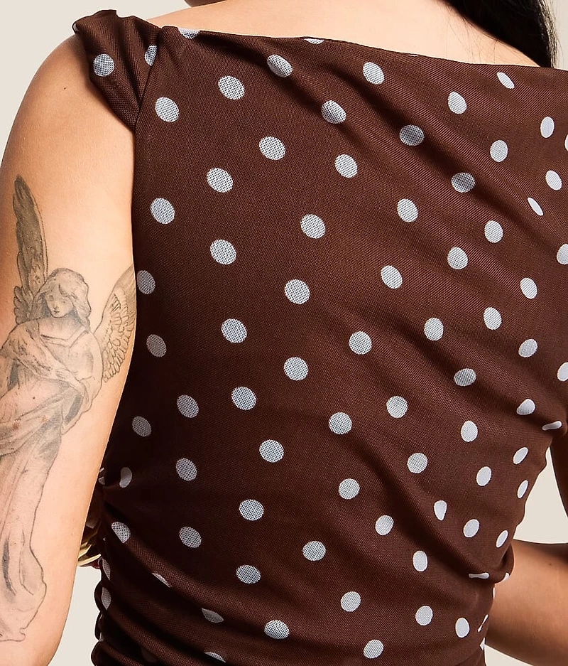 Twisted Polka Dot Mesh Top