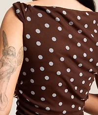 Twisted Polka Dot Mesh Top