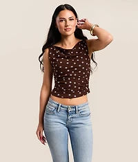 Twisted Polka Dot Mesh Top