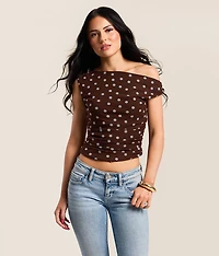 Twisted Polka Dot Mesh Top