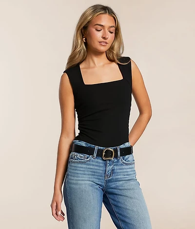 Ruched Square Neck Tank Top