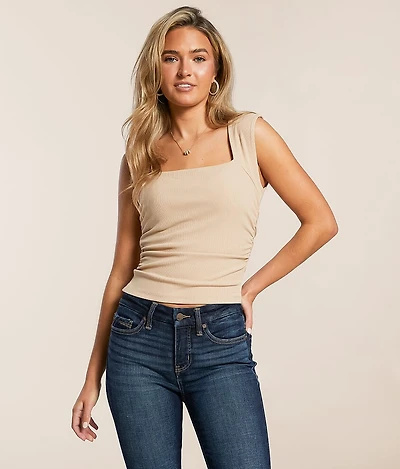Ruched Square Neck Tank Top