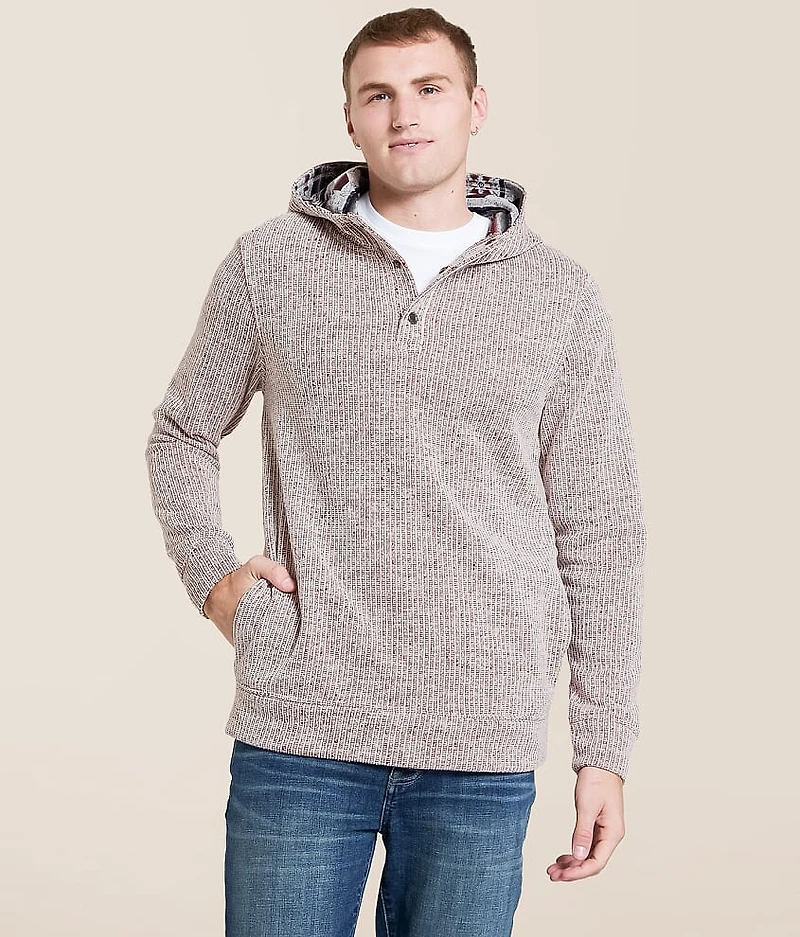 Striped Knit Hooded Henley Sweatshirt